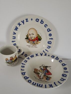 Vintage Wood & Sons Set/3 Mother Goose Alphabet Ironstone Tableware